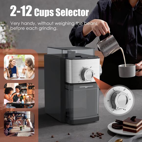 CHEFFANO BG701 Burr Coffee Grinder, Electric Coffee Bean Grinder (Black) - New - Picture 5 of 8